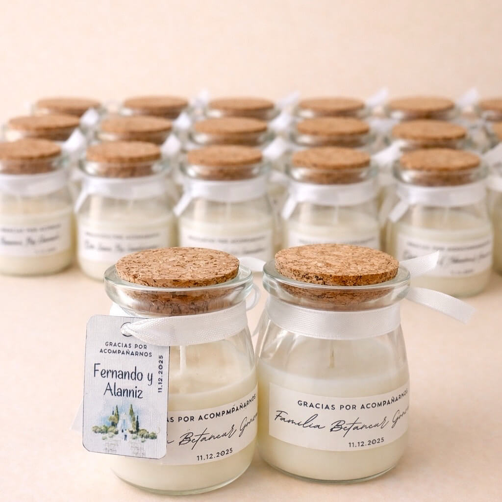 Velas personalizadas para eventos en frascos de vidrio
